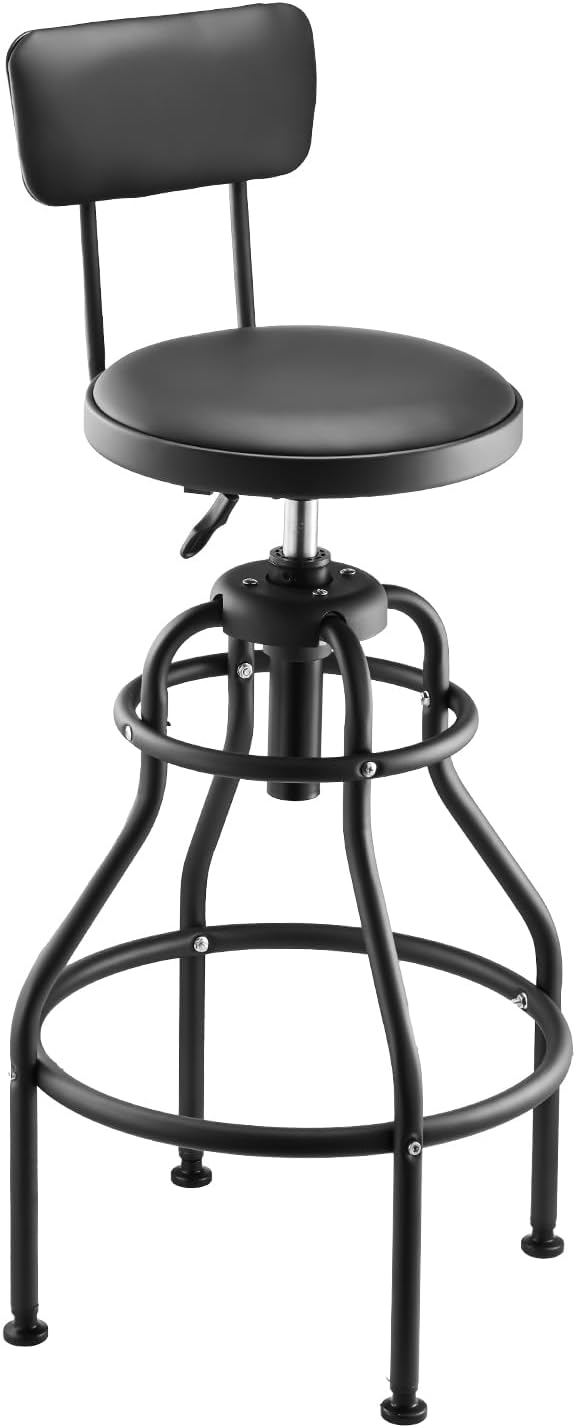 VEVOR Shop Stool with Backrest, Pneumatic Garage Seat/Work Stool with 300 lbs