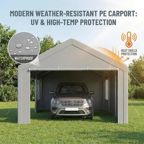 COBIZI 12x20 FT Heavy Duty Carport with Galvanized Frame, Gray