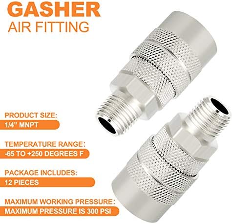 GASHER 12PCS 1/4-Inch Male Industrial Coupler,1/4 Basic Flow Quick Connect Ai...