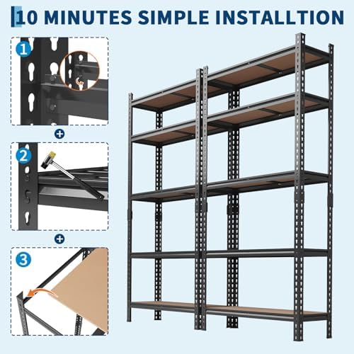 Garvee Storage Shelves 5 Tier Garage Shelving Heavy Duty Adjustable Metal She...