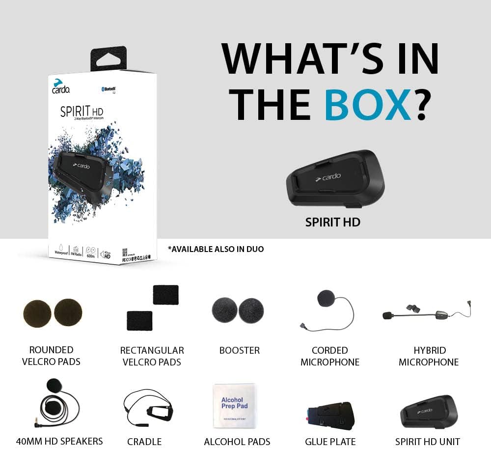 Cardo Systems Spirit HD Motorcycle Bluetooth Communication Headset, 2-Way Blu...