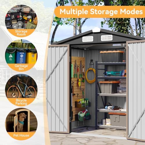 Aoxun 6x4 FT Outdoor Storage Shed, Brown