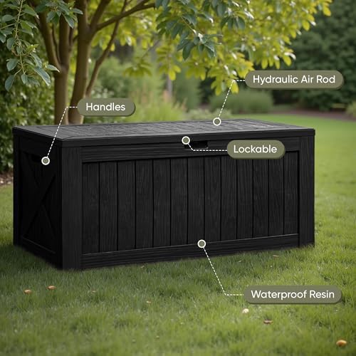 Flamaker Internal 120 Gallon Deck Box Waterproof, Large Outdoor Storage Box