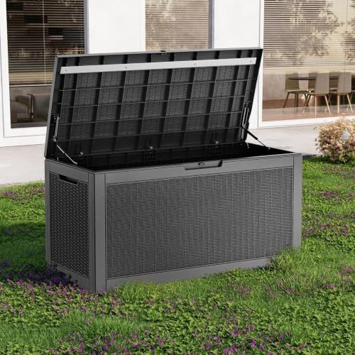 PatioZen 150 Gallon Resin Deck Box, Lockable Patio Outdoor Storage Box for Fu...