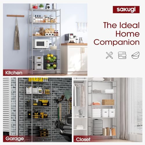 Sakugi Storage Shelves - 5 Tier Shelf Organizer, Heavy Duty Garage Shelving U...