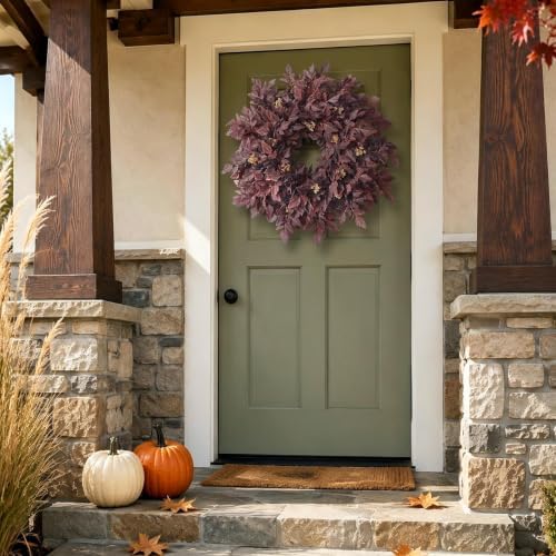 26" Artificial Cimicifuga Fall Wreath for Halloween Front Door(Dark Purple)