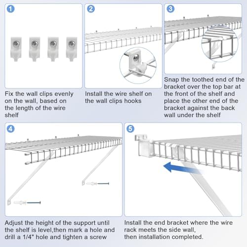 12 Inch Wire Shelf Brackets Set, 8 Pack Metal White Closet Support Bracket wi...