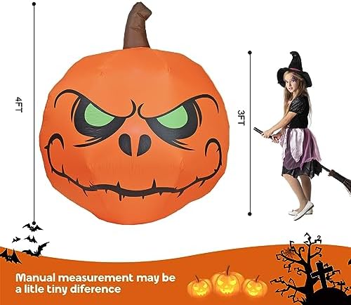 4FT Halloween Inflatable Pumpkin with Build-in LED Lights, Blow up Halloween ...