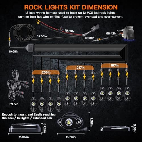 LEDMIRCY R1 Pure White LED Rock Lights Kit with Rocker Switch Wire Harness 12...