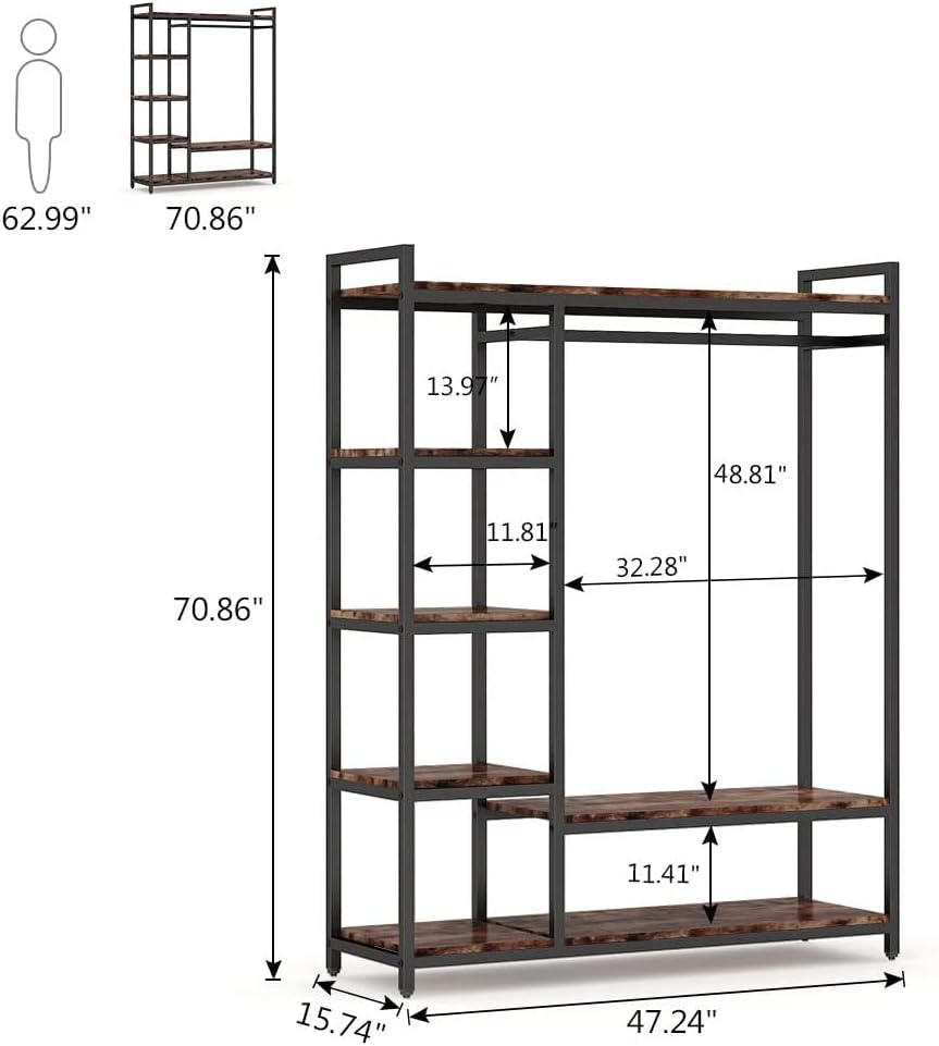LITTLE TREE Heavy Duty Garment Rack, Portable Closet Wardrobe, 5-Tier Metal S...