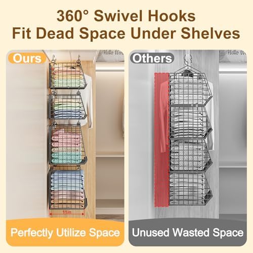 Lyuwanxian 4-Tier Hanging Closet Organizer with 360°Rotating Hooks – Foldable...