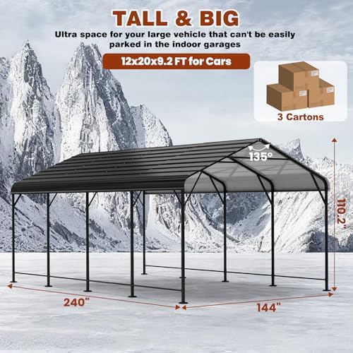 LEVELEVE 12x20 FT Heavy-Duty Metal Carport, Galvanized Steel Car Canopy with ...
