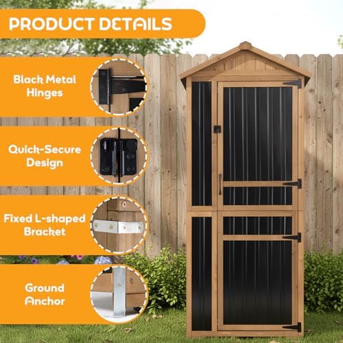 Outdoor Storage Cabinet, Wood & Metal Garden Shed with Waterproof Asphalt...