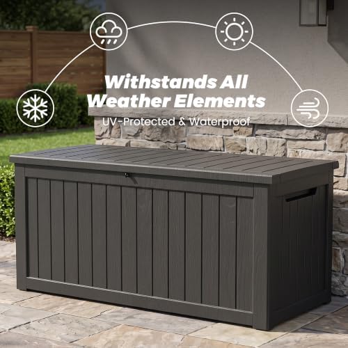 280 Gallon Outdoor Storage Box Waterproof, Lockable Resin Deck Box Large Stor...