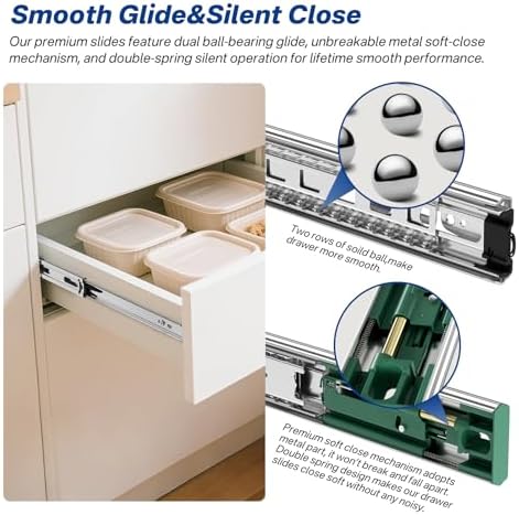 4 Pairs 22 Inch Soft Close Drawer Slides Ball Bearing Cabinet Rails
