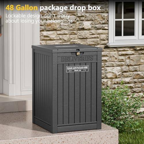 LHBGO Package Delivery Box for Outside, 48 Gallon Storage with Lockable Secur...