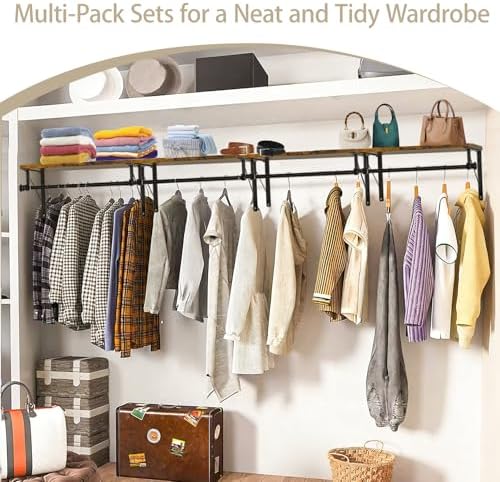 Wall Mounted Shelf with Hanging Rod, Laundry Room Shelves, Space Saving Organ...