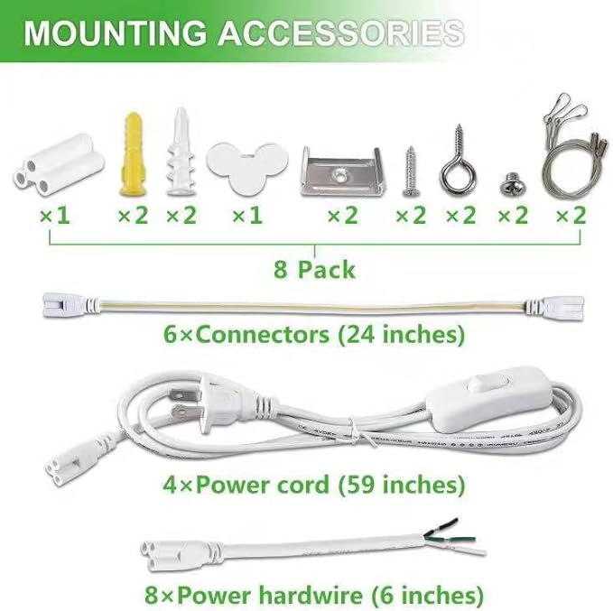 8Pack 4FT LED Shop Light Garage Lights, 50W 6000K 7500LM White Light,