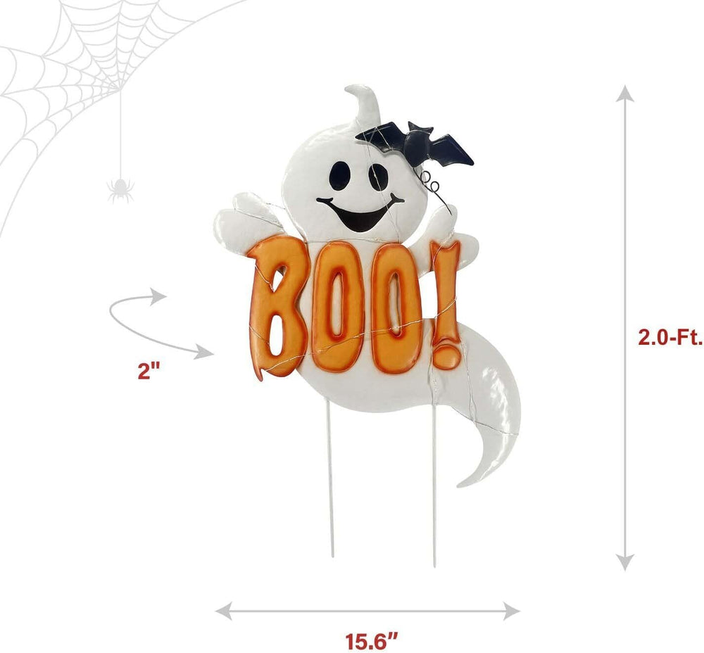 Haunted Hill Farm 2-Ft. White LED Boo Halloween Sign with Friendly Ghosts