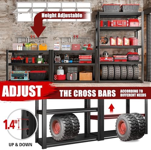 Raybee Storage Shelves 2000LBS Garage Shelving Heavy Duty, 5-Tier Adjustable ...