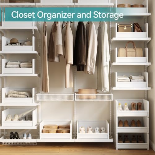 FOUCSSOMEI Closet Storage Organizer with Wood Frame & Fabric Shelves