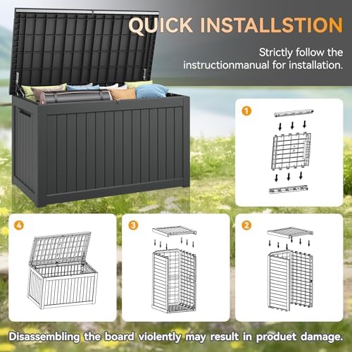 300 Gal Deck Box,Outdoor Storage Box Waterproof Lockable,Gas Lift,Black