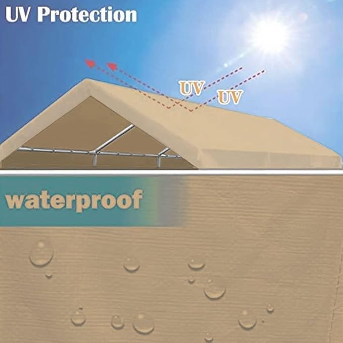 10'x20' Upgraded Carport Replacement Top Canopy Cover Beige