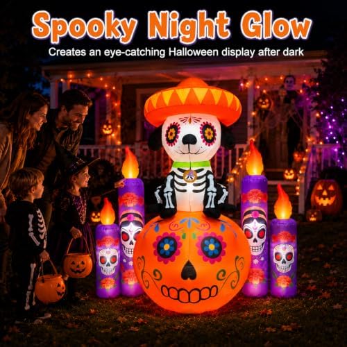6 FT Halloween Decorations Outdoor Inflatable Dog with Pumpkin and Candles, D...