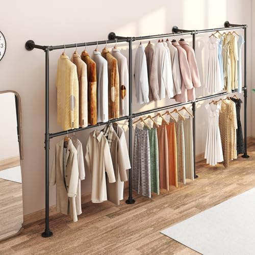 KELIXU 114.4" Industrial Pipe Clothing Rack for Wall Adjustable Height W...