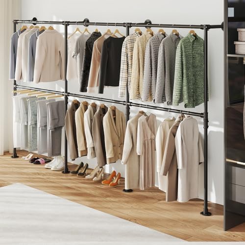 KELIXU 114.4" Industrial Pipe Clothing Rack for Wall Adjustable Height W...