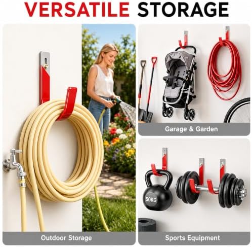 6 Pack Metal Garage Hooks, Heavy Duty Hose Hanger Wall Mounted Utility Storag...