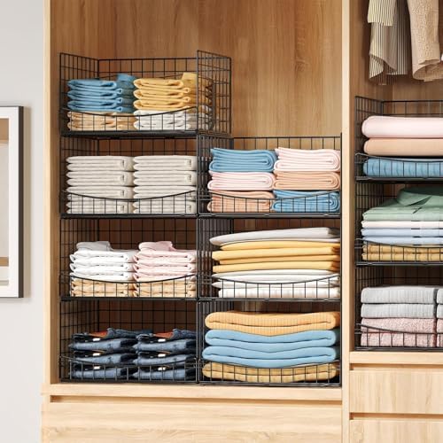 Hongtamoya 4-Tier Closet Organizers and Storage Basket, Wider Foldable Closet...
