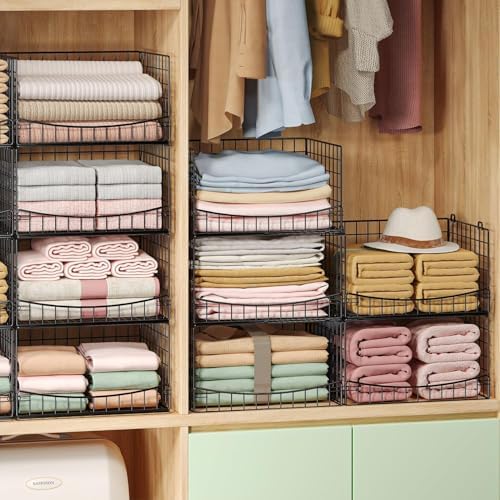 Hongtamoya 4-Tier Closet Organizers and Storage Basket, Wider Foldable Closet...