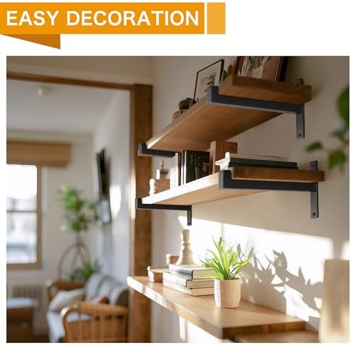 EZYDECOR 6 Pack Heavy Duty Shelf Brackets with Lip 10 Inch Black