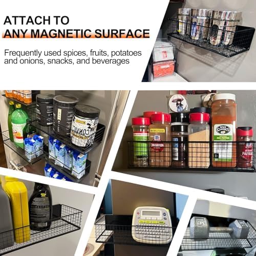 ULIBERMAGNET Magnetic Baskets Fridge Organizers, Large Capacity Metal Wire Me...