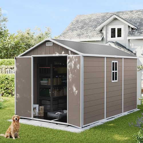 UDPATIO Outdoor Resin Storage Shed 7.5x10 FT, Plastic Shed for Garden,Brown