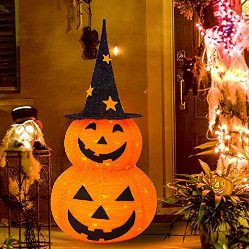 FUNPENY 3FT Halloween Collapsible Pumpkin Decorations, Pre-Lit Light Up 50 LE...