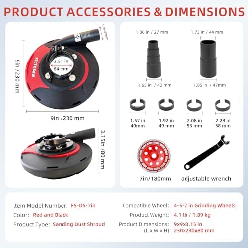 Dust Shroud for Angle Grinder with Diamond Grinding Cup Wheel, 4.5–5 Inch &am...