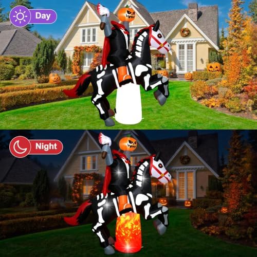 8Ft Halloween Inflatable Headless Horseman Outdoor Blow Up Yard Decorations