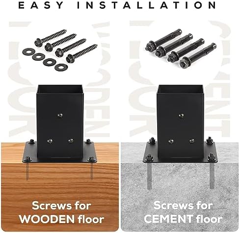 4x4 Deck Post Base Bolt Down Anchor for Concrete (Black, Set 4)
