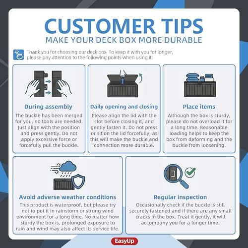 EasyUp Outdoor Storage Box 100 Gallon Waterproof Resin Deck Boxes Black