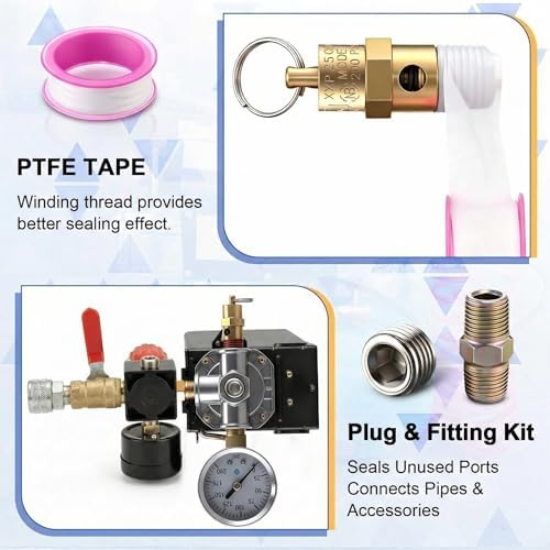 Dreyoo Air Compressor Pressure Switch, 90-120 PSI, 4 Port Plug Fitting Kit