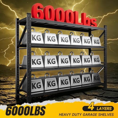 MIIIKO 79" W Garage Storage Shelving Unit,6000LBS Heavy Duty Metal Garag...