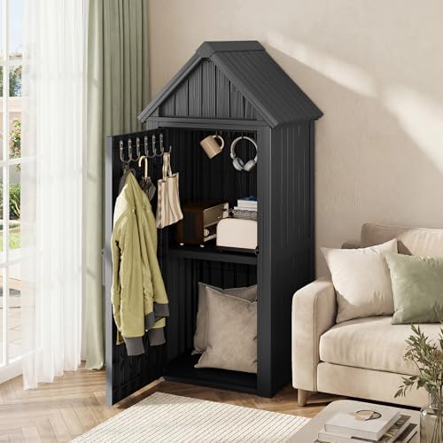 Fancyango Outdoor Resin Storage Cabinet Sturdy All-Weather Shed with Removabl...