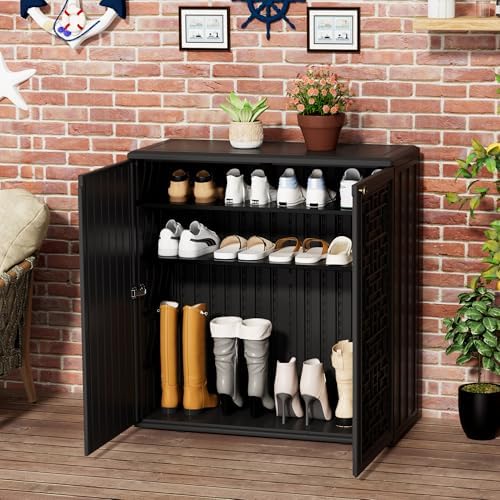 Mrosaa Outdoor Storage Cabinet Waterproof with Shelf,Resin Storage Sheds Outd...