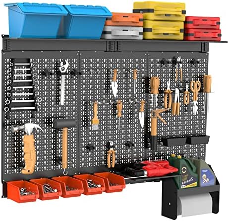 TORACK Metal Pegboard Wall Organizer 24x48 in, Tool Storage Pegboard, Black