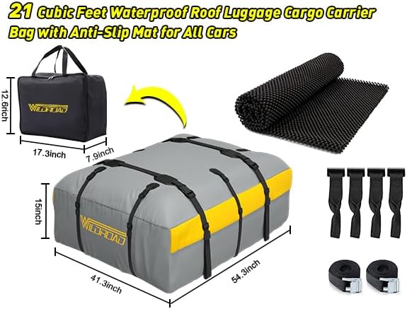 Car Roof Bag Rooftop Cargo Carrier, 21 Cubic Feet Waterproof Roof Luggage Car...