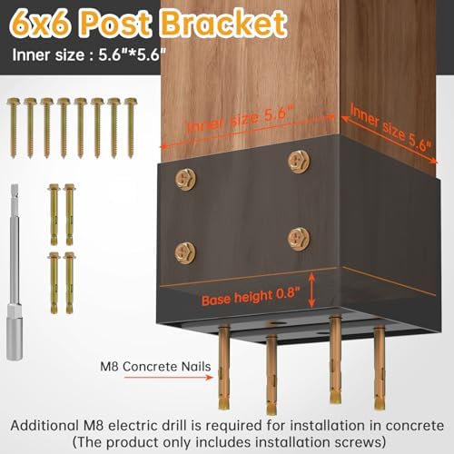 6x6 Post Base for Concrete Heavy Duty（4PCS Extra-Thick 3mm Steel