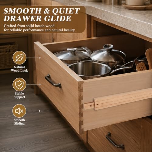 CYEAH 6 Pcs Wood Drawer Slides, 17 inch Wooden Drawer Slides, Wooden Undermou...