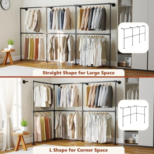 KELIXU 114.4" Industrial Pipe Clothing Rack for Wall Adjustable Height W...